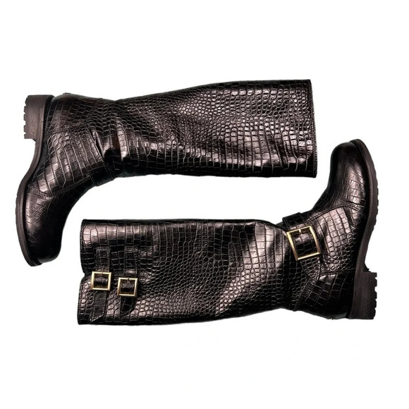 JIMMY CHOO Womens Boots Stamped Mock Croc Shearling Size 36.5 Buckled $1,295 - Picture 2 of 16